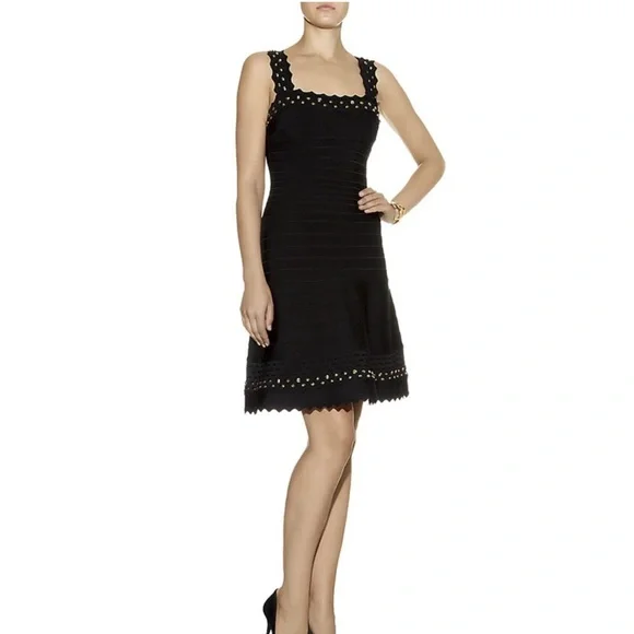 Herve Leger Dresses | Herve Leger Faith Dress Black Gold Studs Size S | Color: Black | Size: S | Pm-00089637's Closet